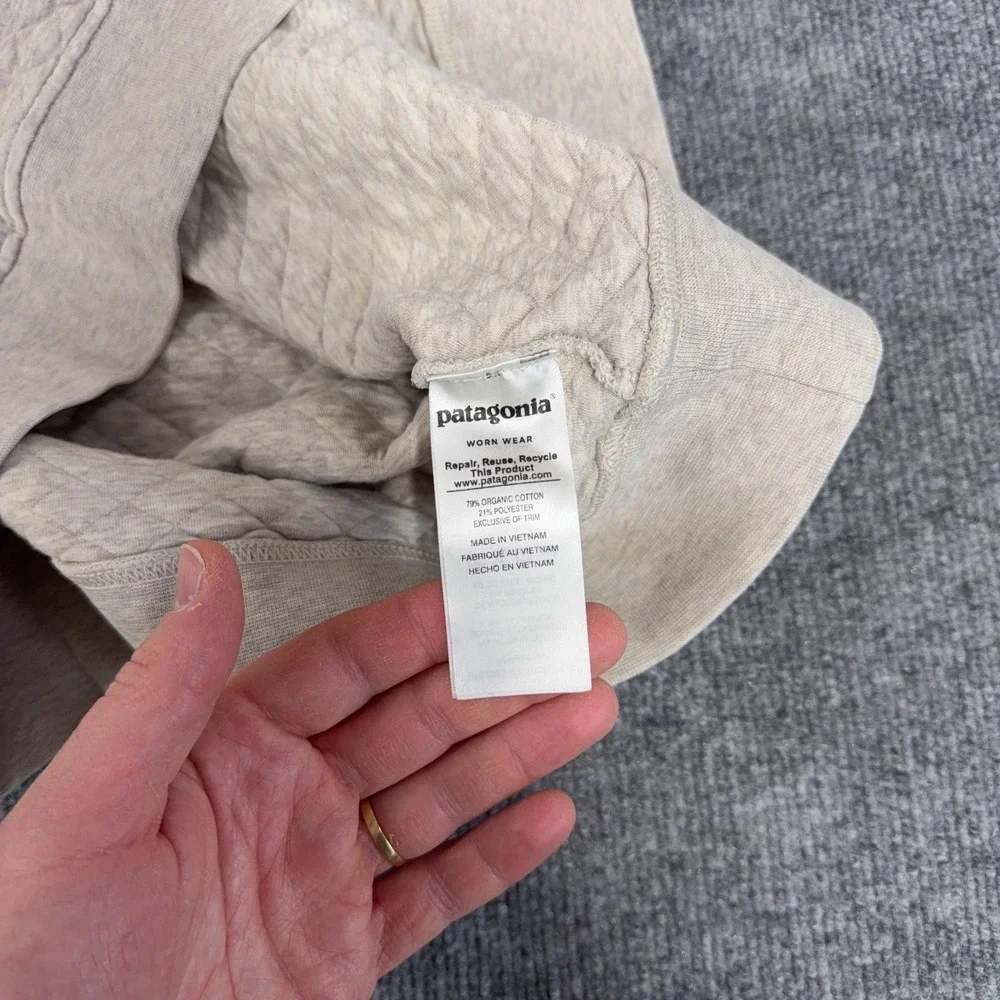 Patagonia Jacket Women 2XL CREAM Green Organic Cotton Quilt Snap-T Pullover READ - Picture 7 of 12